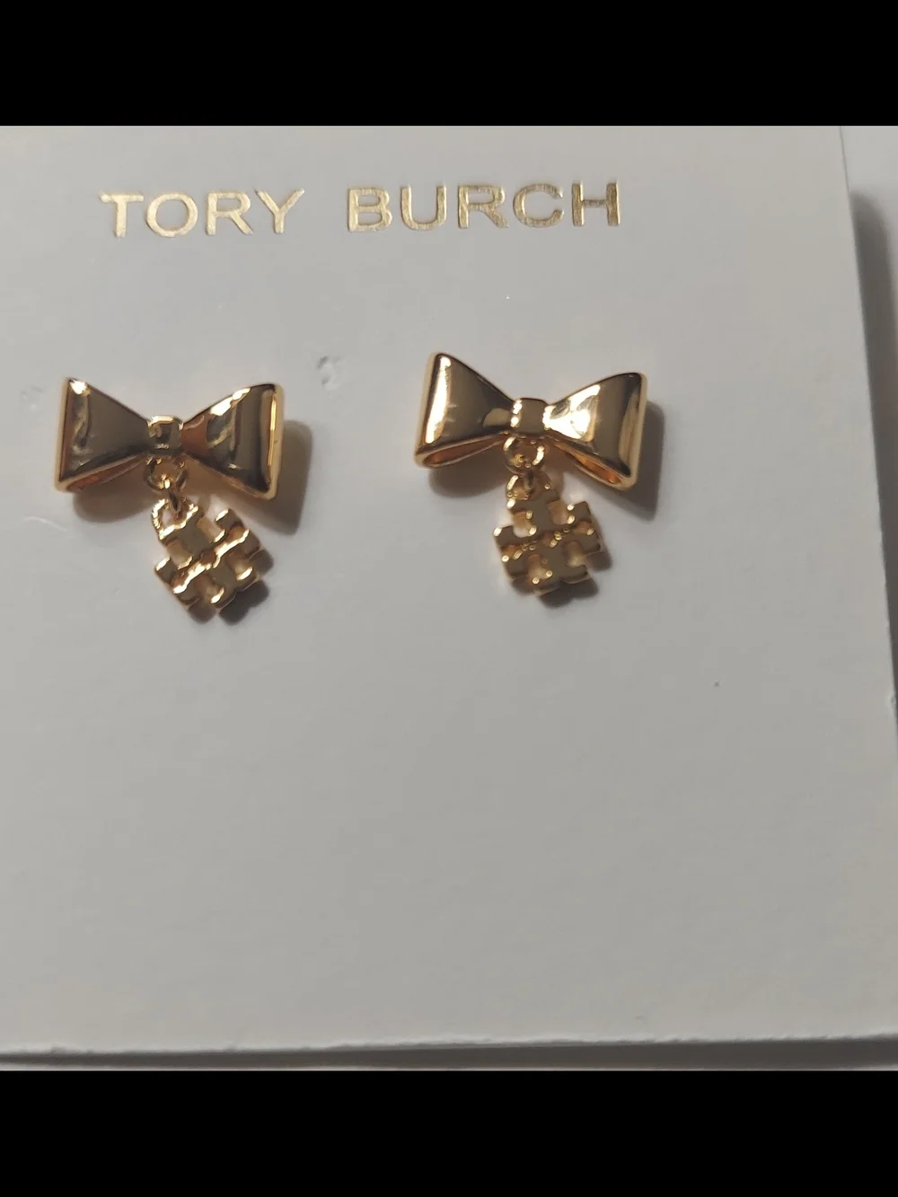 Tory Burch Gold Bow Drop Logo Earrings